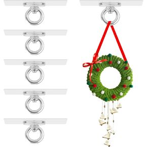 6 Pack No Hole Adhesive Ceiling Hooks No Drill Ceiling Hanging Hook for Hanging Light Plants Lanterns Wind Chime Hanger Sticky Eye Hooks for Baby Mobile Curtain