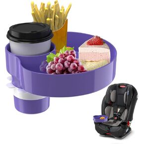 Kids Car Seat Tray, Travel Tray with Cup Holder for Toddler, Kids Car Seat Food Snack Tray for Road Trip, Stroller snack tray travel must haves - Purple