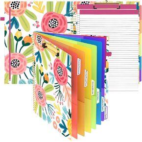 Clipboard Folio with 2 Legal Pads for Letter Size,6 Dividers with Storage 12 Pockets,Spiral Hardcover Clipboards,File Folder Labels and Pen Loop,for Office Nurses Students Women