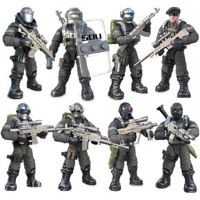 8 PCS Building Block Action Mini-Figures with Multiple Military Weapons Accessories Army City Policeman SWAT Model Equipment Assembly Building Toys Party Favors Gift for Boys