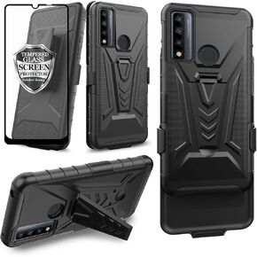 Ailiber Case for TCL 4X 5G(T601DL), Alcatel TCL 20A 5G (T768S) Case Holster with Screen Protector, Swivel Belt Clip Holster with Kickstand, Heavy Duty Full Body Shockproof Phone Cover for TCL 4X-Black