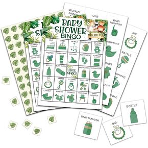 Baby Shower Bingo Games, Gender Neutral Bingo Cards for 24 Players, Jungle Safari Card Game for Family Friends Activities, Tropical Baby Shower Party Supplies Decorations (05)