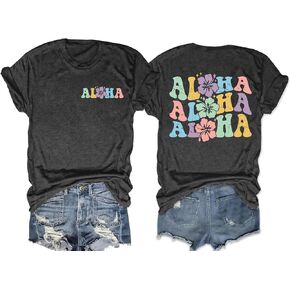 Hawaiian Shirts Women Hawaii Graphic Tees Summer Vacation Hawaiian TShirt Vintage Hawaii Tropical Tops Outfits