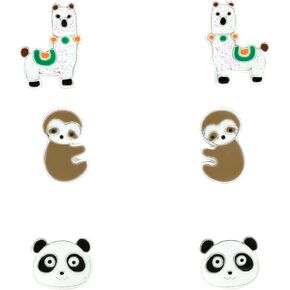 925 Sterling Silver Set of 3 Pairs Children's Cute Animal Stud Earrings