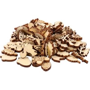 EXCEART 200pcs Unfinished Wood Cutout Set Rustic Wood Forest Animal Leaf Mushroom Craft Pieces Slice Embellishment for Home Wedding Decor DIY Jewelry Making