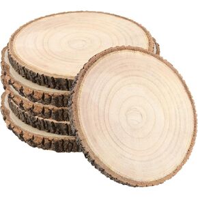 6 Pack 8-9 Inch Wood Slices, Unfinished Natural Wood Slices with Tree Bark, Round Wood Slices for Wedding,Table Centerpieces,Décor,Crafts, Parties, DIY Projects