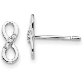 Solid 925 Sterling Silver Infinity Diamond Post Earrings (11mm x 4mm)