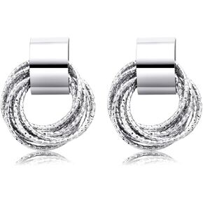 Twisted Earrings Round Double Circle Stud Earrings Statement Chunky Polished Drop Hoop Earrings For Women Girls