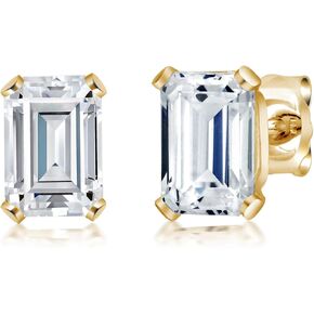 Gem Stone King 18K Gold Plated Silver White Cubic Zirconia CZ Earrings | 2.50 Cttw | Emerald Cut 6X4MM | Gold Earrings for Women