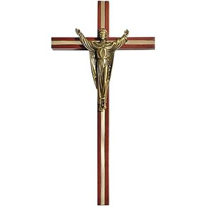 Elysian Gift Shop Walnut Wood Cross Risen Christ Crucifiix with Gold Plate Inlay and Antique Gold Corpus- Resurrected Christ
