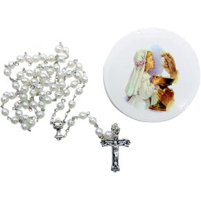 Westman Works Girl's First Communion Rosary White Bead Catholic Gift Set with Case
