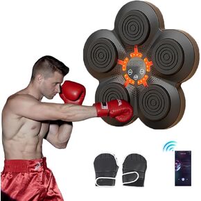 Music Boxing Machine with Boxing Gloves, Bluetooth Wall Mounted Boxing Game, Intelligent Punching Target,Electronic Boxing Target Workout Punching Equipment for Adults and Kids, black