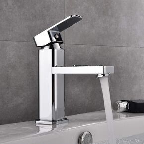VOTON Brushed Nickel Bathroom Faucet Single Hole,Modern Square Single Handle Bathroom Sink Washbasin Vanity Sink Faucet with Deck