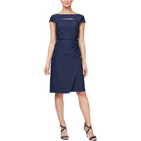 Alex Evenings Women's Short Slimming Cap Sleeve Dress with Surplice Neckline