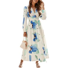 Sissyaki Women's Square Neck Tiered Long Dress Short Sleeve High Waist Smocked Midi Dress