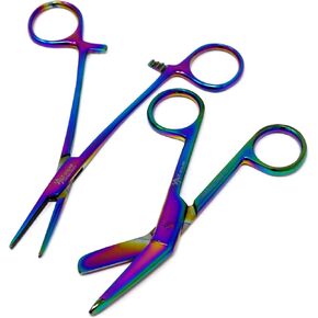 Heavy Duty Multi Rainbow Color Lister Bandage Trauma Shears Scissors + Hemostat Forceps Straight Premium Quality (A2ZSCILAB) (3.5" Scissors + 5" Straight Hemostat)