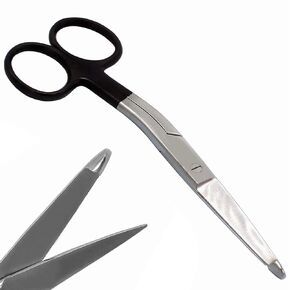 Knowles Bandage Scissors Super Cut Angled Shank Black Handle 5.5 inch German Grade Stainless Steel Sharp One Serrated Blade