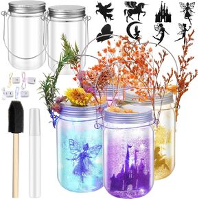 FoldTier 4 Sets Fairy Lantern Craft Kit, Birthday Gift for Girls, Mason Jar, Battery Operated Night Light String, DIY Fairy Decorations Art Project Garden Creative Activities Toys Crafts