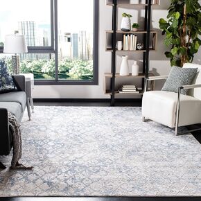سجادة منطقة SAFAVIEH Amelia Collection - 8 × 10 بوصة، رمادي فاتح وأزرق، تصميم تعريشة حديث متعثر، لا يتساقط ويسهل العناية به، مثالي للمناطق ذات حركة المرور العالية في غرفة المعيشة وغرفة النوم (ALA783G)
