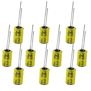 6.8 فائق التوهج 100 فولت مكثف، 10 قطع غير مستقطبة مكثف كهربائيا 100 فولت 6.8 فائق التوهج 10 مم × 17 مم NP مكثف in Kuwait