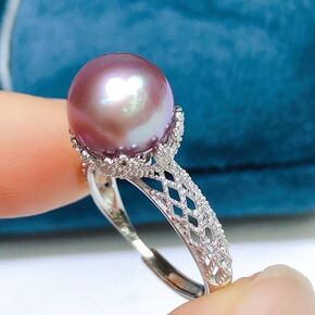 925 Sterling Silver Cocktail Pink Birthstone Genuine Pink/Purple Freshwater Cultured Pearl 9-10mm Ring for Women