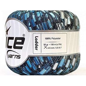 Oceania Ladder Ribbon Yarn Ice Blue White Ladder