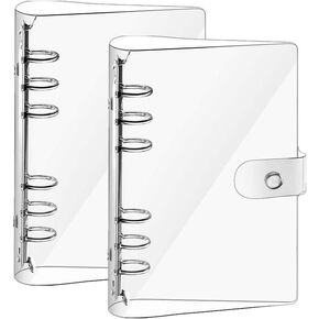 2 Pack A5 Transparent Soft PVC, 6-Ring Binder Cover Snap Button Closure Loose Leaf Folder Notebook Round Ring Clear Binder Cover Protector Snap (Paper Not Included)