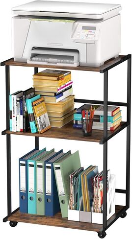 3-Tier Printer Stand with Wheels, 20.47" Lx16.54 Wx32.28 H Heavy Duty Mobile Printer Stand with Storage Shelf, Multifunctional Rolling Cart for Office, Home, and Small Spaces in Saudi Arabia