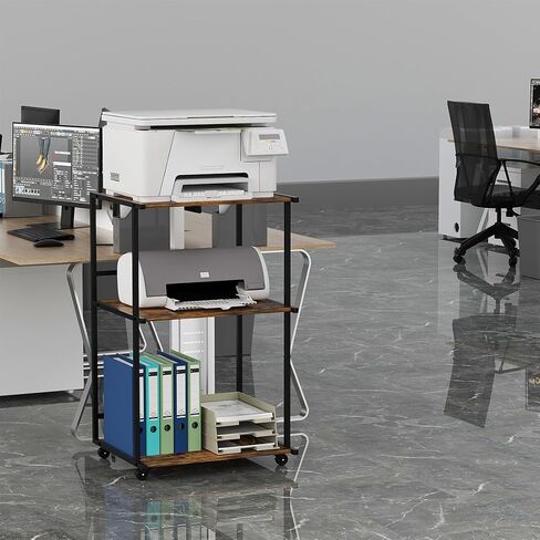 3-Tier Printer Stand with Wheels, 20.47" Lx16.54 Wx32.28 H Heavy Duty Mobile Printer Stand with Storage Shelf, Multifunctional Rolling Cart for Office, Home, and Small Spaces in Saudi Arabia