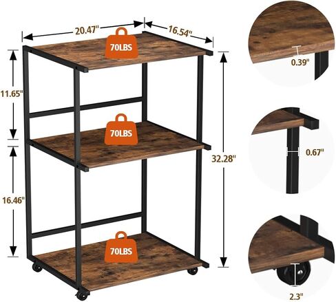 3-Tier Printer Stand with Wheels, 20.47" Lx16.54 Wx32.28 H Heavy Duty Mobile Printer Stand with Storage Shelf, Multifunctional Rolling Cart for Office, Home, and Small Spaces in Saudi Arabia