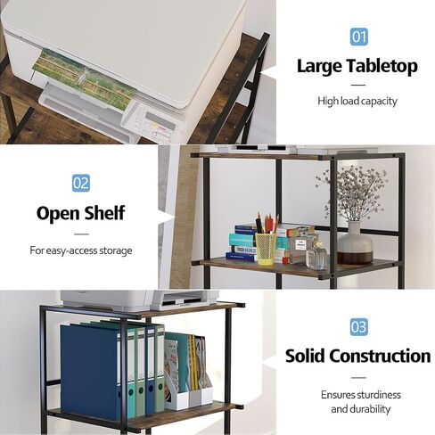 3-Tier Printer Stand with Wheels, 20.47" Lx16.54 Wx32.28 H Heavy Duty Mobile Printer Stand with Storage Shelf, Multifunctional Rolling Cart for Office, Home, and Small Spaces in Saudi Arabia
