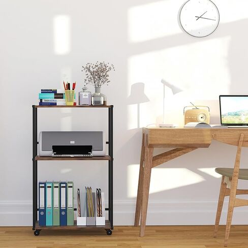 3-Tier Printer Stand with Wheels, 20.47" Lx16.54 Wx32.28 H Heavy Duty Mobile Printer Stand with Storage Shelf, Multifunctional Rolling Cart for Office, Home, and Small Spaces in Saudi Arabia