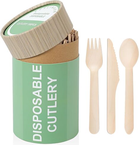 (150 Pcs) Special Edition Compostable Cutlery Set - Disposable Wooden Cutlery Set - Alternative to Plastic, Eco Friendly, Biodegradable, 50 Each Wooden Spoons, Knives, Forks Disposable Utensils Set in Saudi Arabia