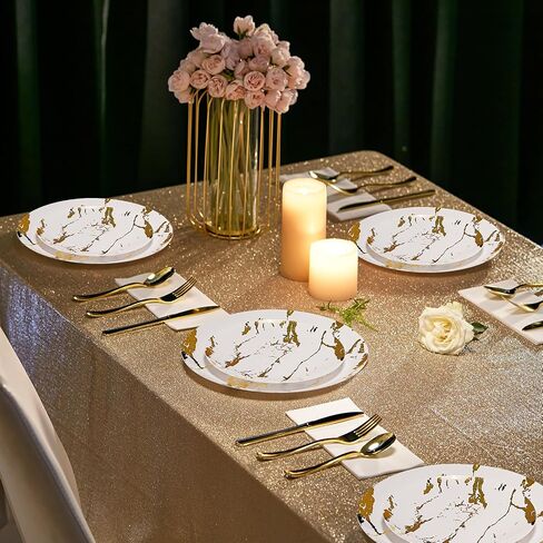 JOLLY PARTY 180PCS Disposable Dinnerware Set 30 Guest, 60 Black and Gold Plastic Plates, 30 Plastic Silverware, 30 Plastic Cups, Marble Design Plastic Dinnerware for Halloween, Wedding and Parties in Saudi Arabia