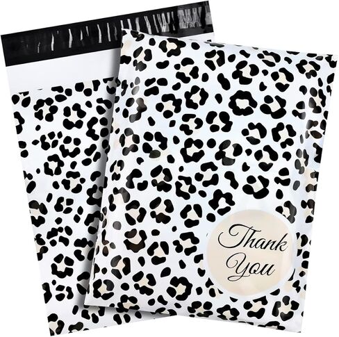 M&C Music Color 50 حزمة من رسائل البريد البلاستيكية مقاس 14.5 × 19، أكياس تغليف لطيفة على شكل مغلفات من البوليستر لتغليف مستلزمات الأعمال الصغيرة، وحقائب شحن لمستلزمات بوتيك الملابس (الفهد) in Kuwait