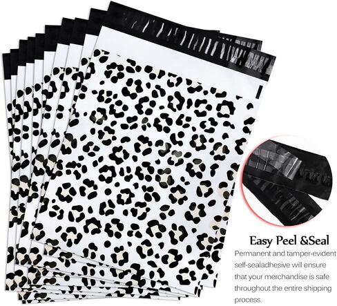 M&C Music Color 50 حزمة من رسائل البريد البلاستيكية مقاس 14.5 × 19، أكياس تغليف لطيفة على شكل مغلفات من البوليستر لتغليف مستلزمات الأعمال الصغيرة، وحقائب شحن لمستلزمات بوتيك الملابس (الفهد) in Kuwait