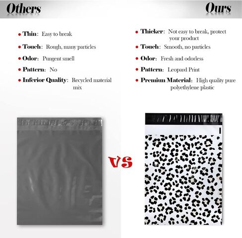 M&C Music Color 50 حزمة من رسائل البريد البلاستيكية مقاس 14.5 × 19، أكياس تغليف لطيفة على شكل مغلفات من البوليستر لتغليف مستلزمات الأعمال الصغيرة، وحقائب شحن لمستلزمات بوتيك الملابس (الفهد) in Kuwait