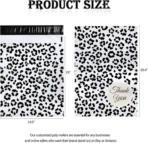 M&C Music Color 50 حزمة من رسائل البريد البلاستيكية مقاس 14.5 × 19، أكياس تغليف لطيفة على شكل مغلفات من البوليستر لتغليف مستلزمات الأعمال الصغيرة، وحقائب شحن لمستلزمات بوتيك الملابس (الفهد) in Kuwait