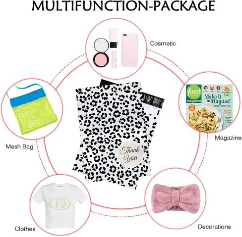 M&C Music Color 50 حزمة من رسائل البريد البلاستيكية مقاس 14.5 × 19، أكياس تغليف لطيفة على شكل مغلفات من البوليستر لتغليف مستلزمات الأعمال الصغيرة، وحقائب شحن لمستلزمات بوتيك الملابس (الفهد) in Kuwait