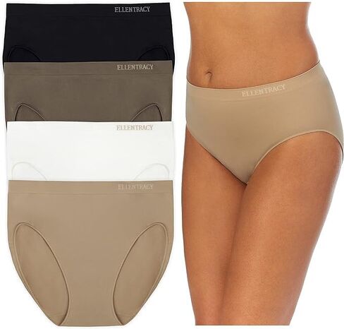 Ellen Tracy High Cut Panties Seamless Underwear Briefs for Women 4pack | Women's Clothing Basics, Everyday No Show Brief Panty, Lightweight & Breathable Comfort, Stretchy & Soft, Regular & Plus Size in Saudi Arabia