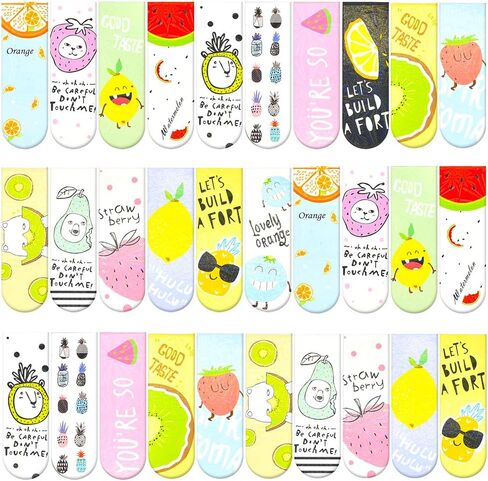 30 Pieces Cute Magnetic Bookmarks for Women/Men, Dual Sided Rainbow Film Laminated Book Markers for Girls, Funny Magnetic Bookmarks for Kids, Book Marks Bulk Page Clip Reading Giveaways (Fruit) in Saudi Arabia