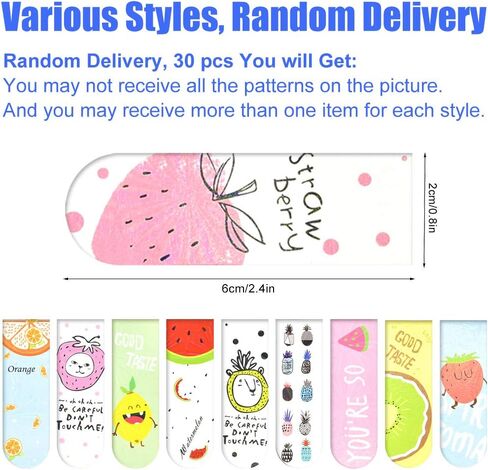 30 Pieces Cute Magnetic Bookmarks for Women/Men, Dual Sided Rainbow Film Laminated Book Markers for Girls, Funny Magnetic Bookmarks for Kids, Book Marks Bulk Page Clip Reading Giveaways (Fruit) in Saudi Arabia