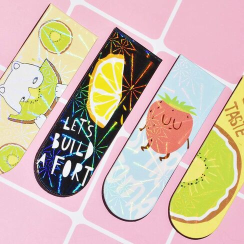 30 Pieces Cute Magnetic Bookmarks for Women/Men, Dual Sided Rainbow Film Laminated Book Markers for Girls, Funny Magnetic Bookmarks for Kids, Book Marks Bulk Page Clip Reading Giveaways (Fruit) in Saudi Arabia