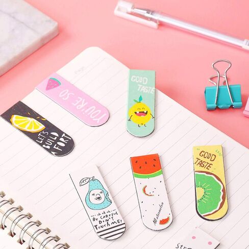 30 Pieces Cute Magnetic Bookmarks for Women/Men, Dual Sided Rainbow Film Laminated Book Markers for Girls, Funny Magnetic Bookmarks for Kids, Book Marks Bulk Page Clip Reading Giveaways (Fruit) in Saudi Arabia
