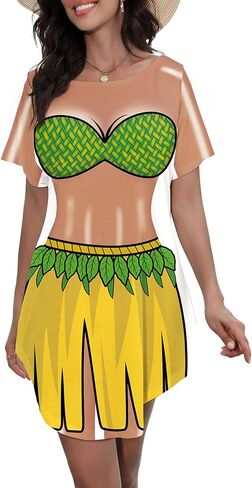 Women's Cute Bikini Printed T Shirt Dress Short Sleeve Baggy Shirt Beach Fun Swimwear Cover Up Dress in Kuwait