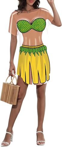 Women's Cute Bikini Printed T Shirt Dress Short Sleeve Baggy Shirt Beach Fun Swimwear Cover Up Dress in Kuwait