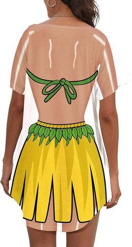 Women's Cute Bikini Printed T Shirt Dress Short Sleeve Baggy Shirt Beach Fun Swimwear Cover Up Dress in Kuwait