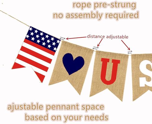 قطعتان من ديكورات الراية الوطنية في الرابع من يوليو باللون الأحمر والأزرق والأبيض بعلم الولايات المتحدة الأمريكية لافتة خيش الجوت لعيد الاستقلال في الرابع من يوليو وعيد العمال والمناسبات العسكرية ويوم العلم الأمريكي وديكور الحفلات in Kuwait