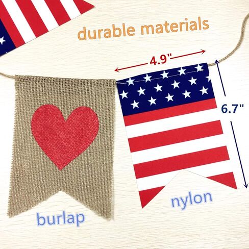 قطعتان من ديكورات الراية الوطنية في الرابع من يوليو باللون الأحمر والأزرق والأبيض بعلم الولايات المتحدة الأمريكية لافتة خيش الجوت لعيد الاستقلال في الرابع من يوليو وعيد العمال والمناسبات العسكرية ويوم العلم الأمريكي وديكور الحفلات in Kuwait