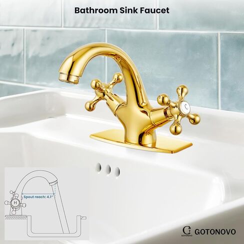 gotonovo Bathroom Sink Faucet Single Hole Double Cross Handle Knobs Lavatory Vessel Sink Mixer Tap Bathroom Faucet with Pop up Drain and Deck Cover Plate Polish Chrome in Saudi Arabia